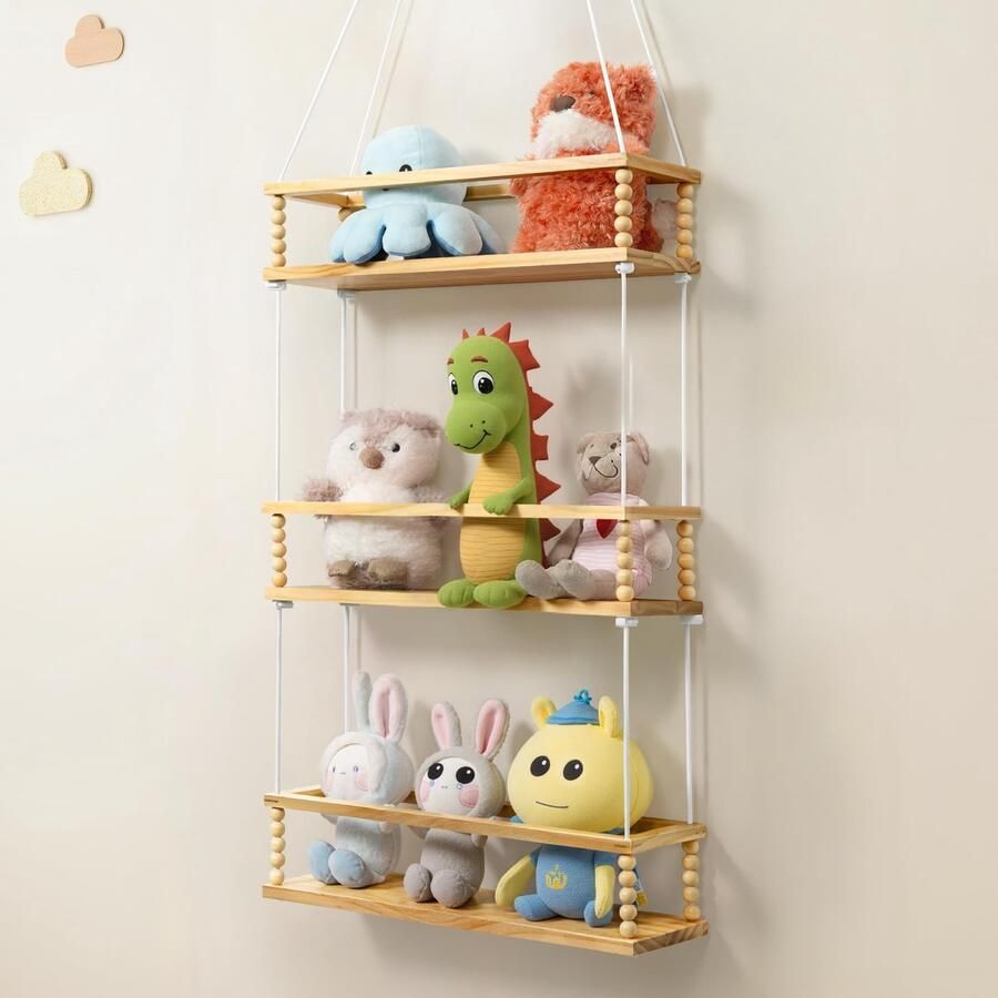 Unyqoos Uniek Zwevend Hangrek voor Kinderen met Houten Kralen en Glow-in-the-Dark Touw voor Kinderkamer Set van 3