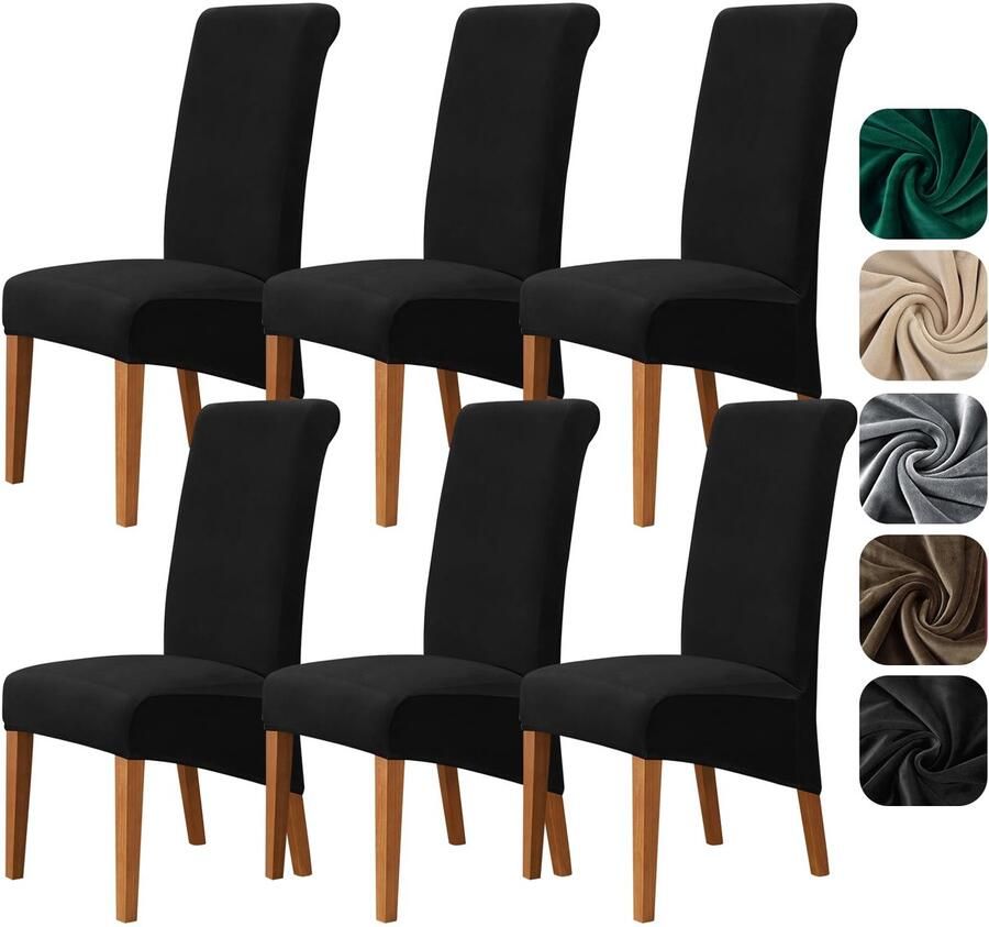 Unyqoos Universele Fluwelen Stretch Stoelhoezen voor Eetkamerstoelen en Schommelstoelen Set van 6