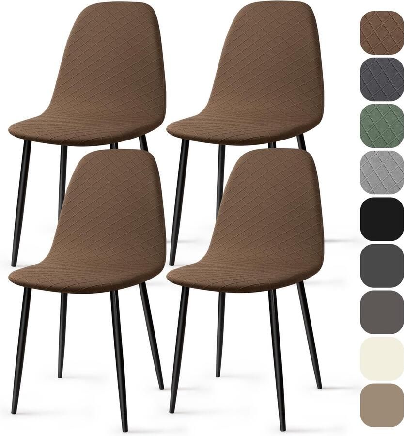 Unyqoos Universele Stretch Stoelhoezen voor Verschillende Gelegenheden Set van 4 Bruin Maat L