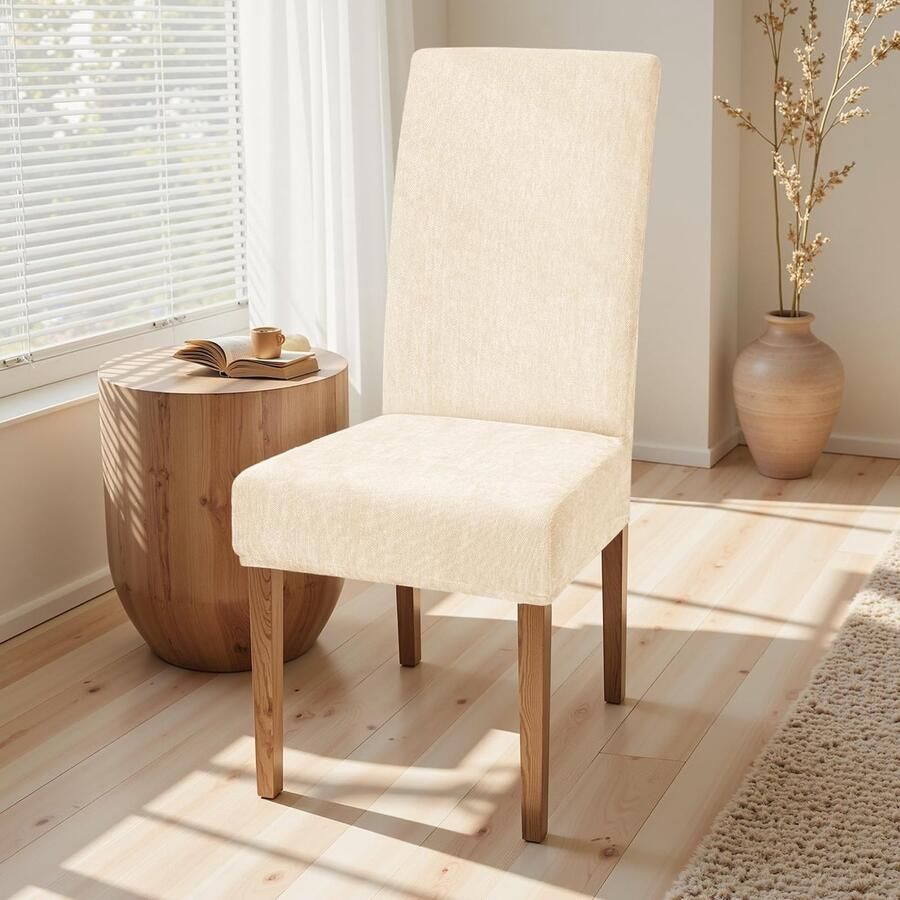 Unyqoos Universele stretchbare stoelhoezen set van 6 voor eetkamerstoelen zonder armleuningen wasbaar en afneembaar