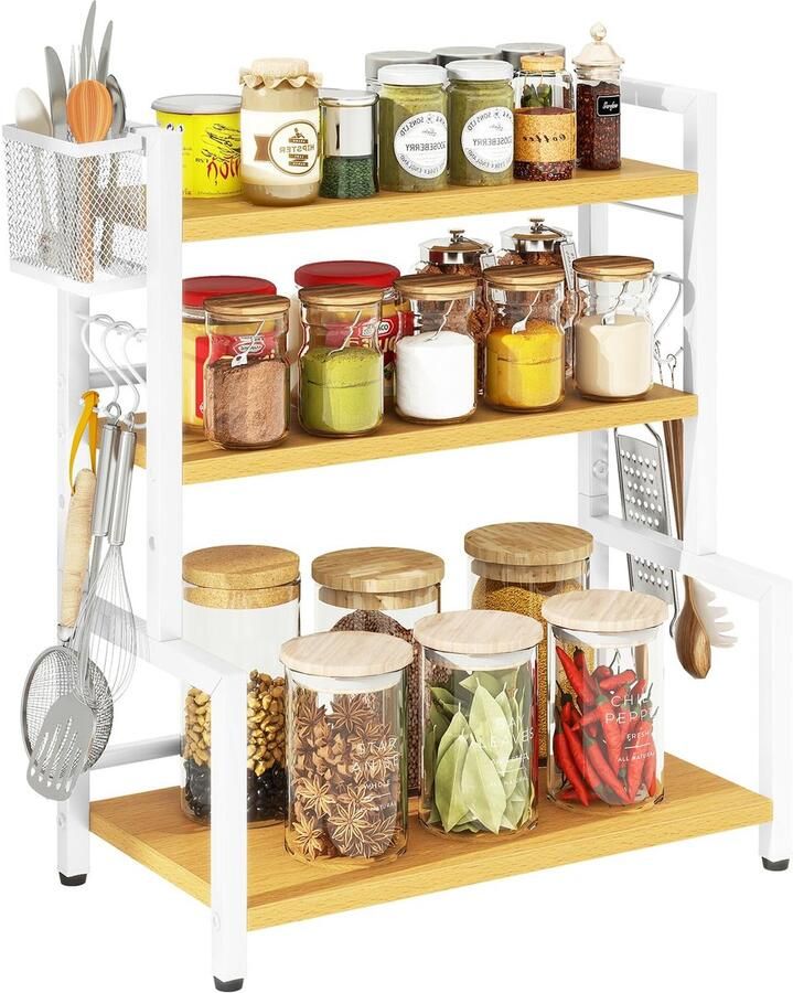 Unyqoos Veelzijdig 3-Lagen Kruidenrek voor Keuken en Badkamer met Verstelbare Planken