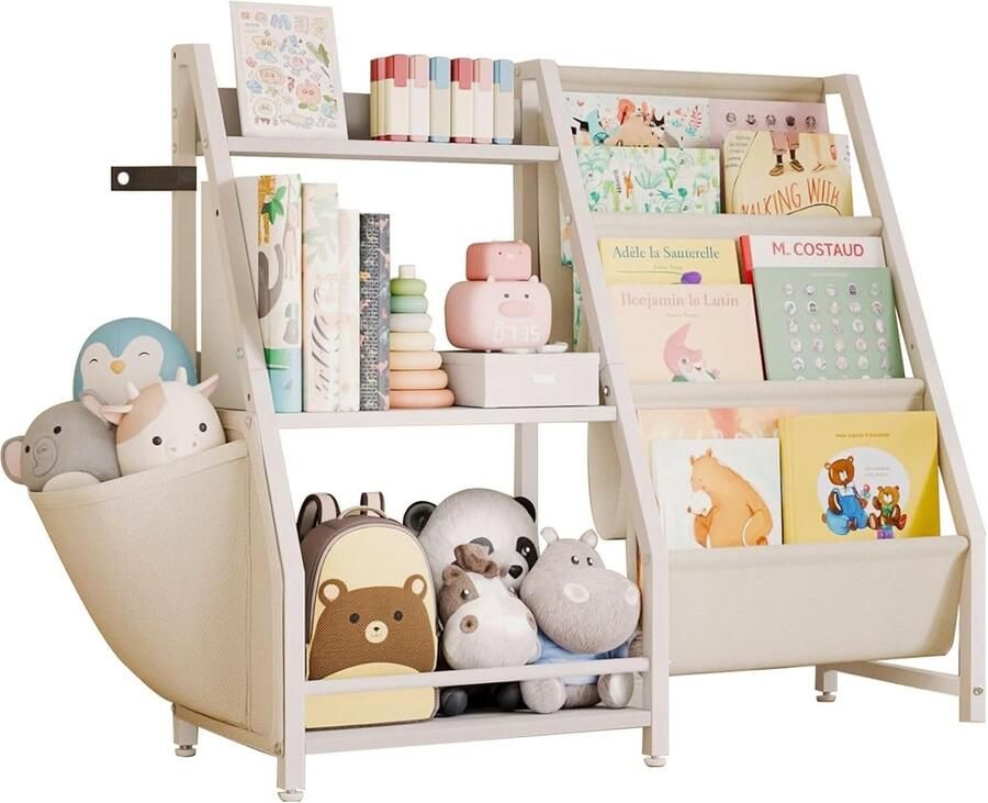Unyqoos Veelzijdig Kindermeubel met Boekenvakken Speelgoedopslag en Krantenhouder voor Kinderen in Witte Afwerking