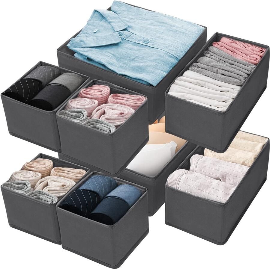 Unyqoos Veelzijdig Opbergsysteem voor Kledingkast met 8 Opvouwbare Organizers in Verschillende Maten