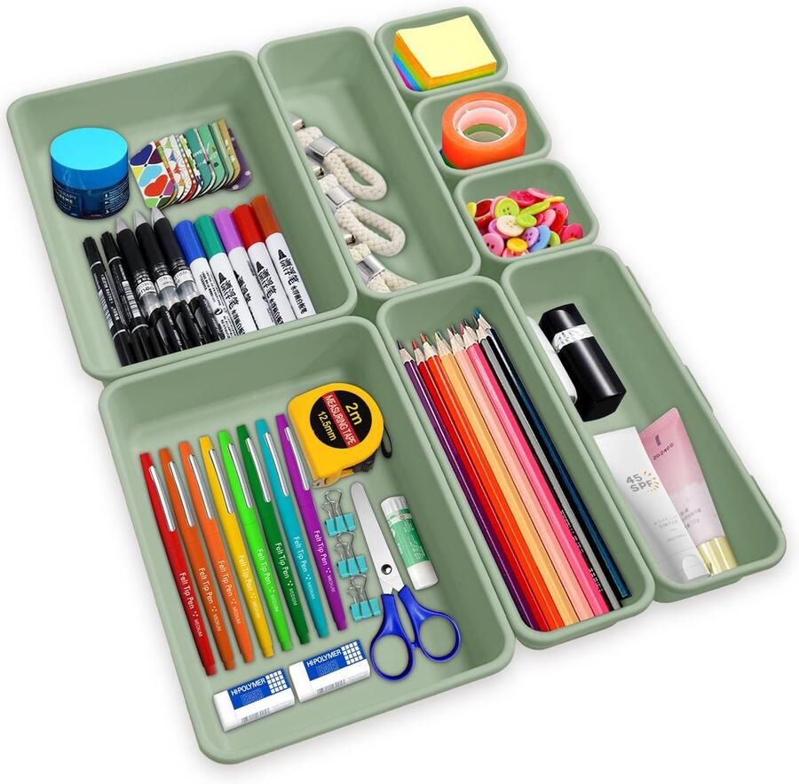 Unyqoos Veelzijdige 8-delige Lade-Organizer Set voor Thuis en Kantooropslag Transparant Blauw Ontwerp