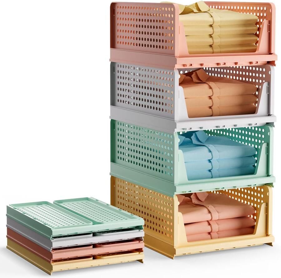 By Shayne Kleurrijke Stapelbare Organizer Boxen voor Efficiënte Kledingkast en Opbergruimte Optimalisatie