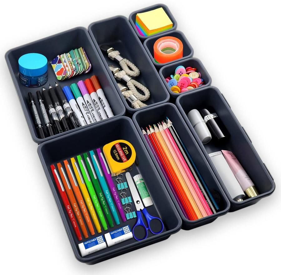 Unyqoos Veelzijdige Set van 8 Lade-Organizers voor Bureau Badkamer en Keuken