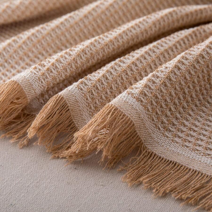 Unyqoos Veelzijdige Woondeken met Klassiek Wafelpatroon en Decoratieve Kwastjes voor 2-Zits Bank