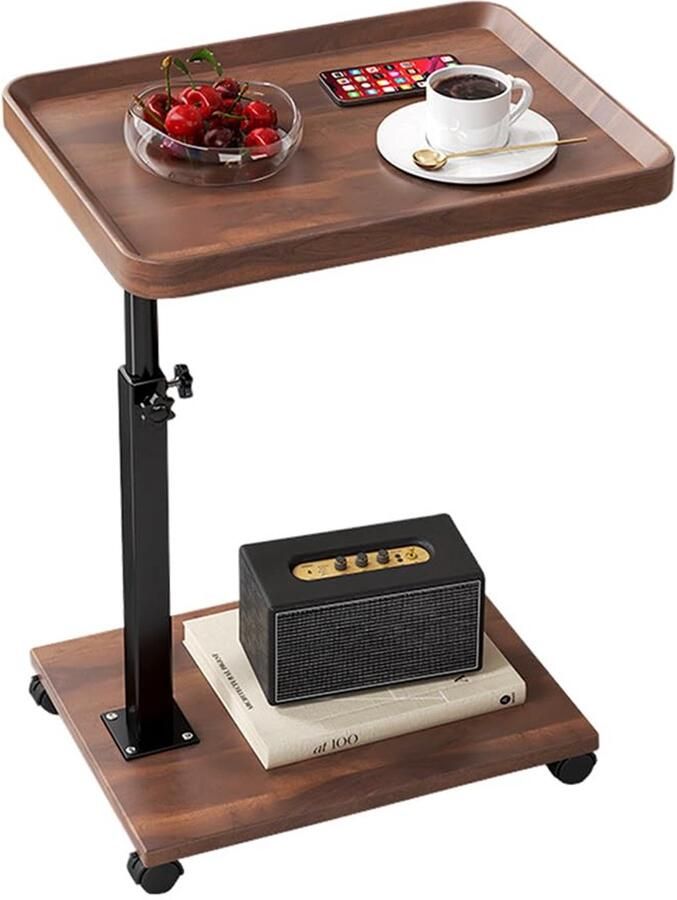 Unyqoos Verstelbare en Rijdende Bijzettafel met 360 Graden Draaifunctie voor Woonkamer en Slaapkamer