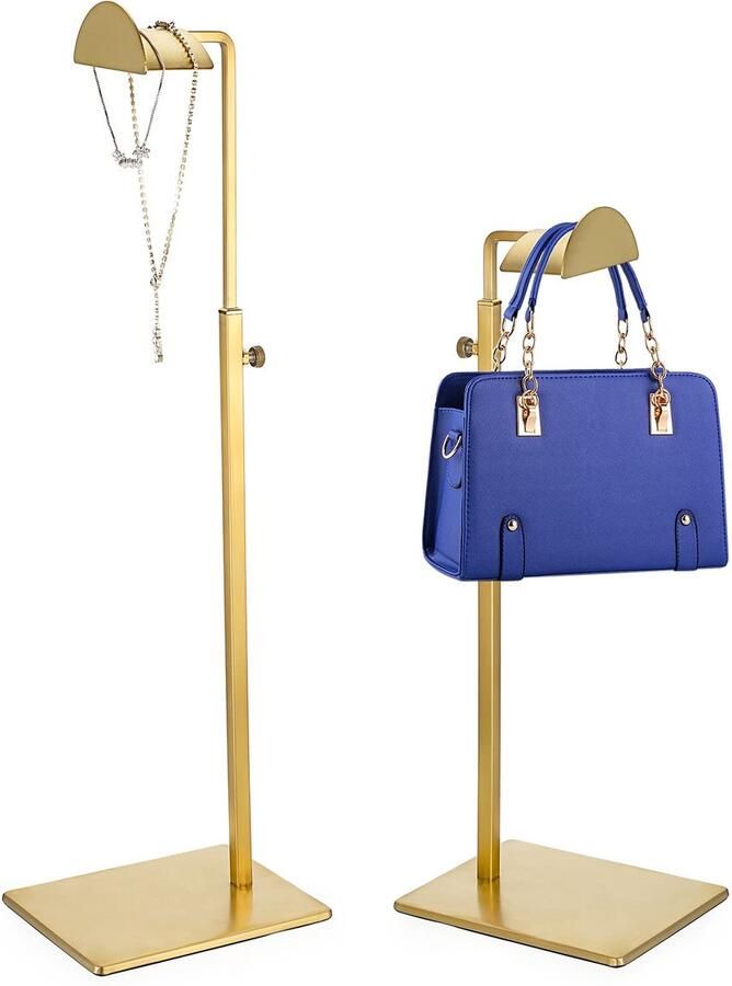 Unyqoos Verstelbare metalen handtassenstandaard set van 2 stuks voor sieraden en accessoires