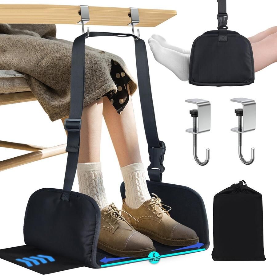 Unyqoos Verstelbare Voetenhangmat voor Reizen en Kantoor met Geheugenschuim voor Ultiem Comfort