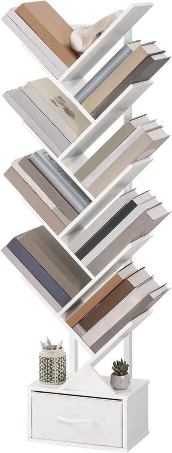 Unyqoos Vrijstaande Boekenkast met Boomvorm Ontwerp en 9 Niveaus voor Ruimtes