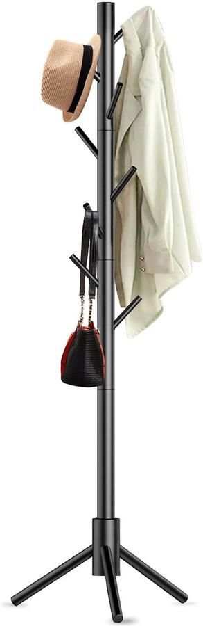 Unyqoos Vrijstaande Kapstok – Grenenhout – 8 Haken – Verstelbare Hoogte – Ruimtebesparend – Tot 15 kg Draagkracht – Voor Hal Slaapkamer Kinderkamer of Woonkamer