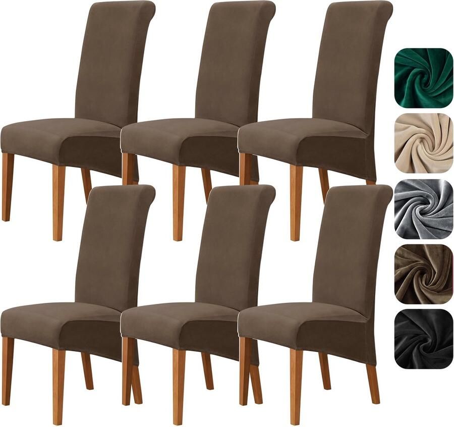 Unyqoos Zachte en Rekbare Fluwelen Stoelhoezen XL Set van 6 voor Stoelstijlen