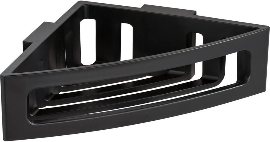 Unyqoos Zwarte kunststof hoekplank voor badkamer zonder boren met diepe mand