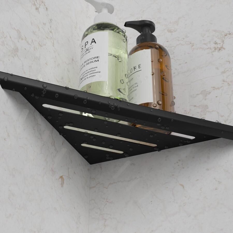 Unyqoos Zwarte roestvrijstalen hoekplank set voor badkamer en keuken zonder boren