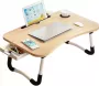 Borvat Bedtafel voor laptop iPad tablet boek huiswerk of ontbijt op bed Opvouwbare laptop tafel met bekerhouder 60x40x28 hout Zwart - Thumbnail 1