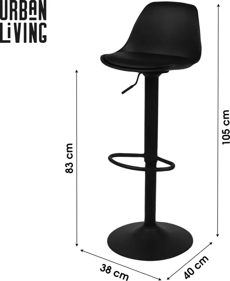 Urban Living Barkrukken set van 2 Barstoelen met rugleuning Zwart Kunstleer Zwart - Foto 3