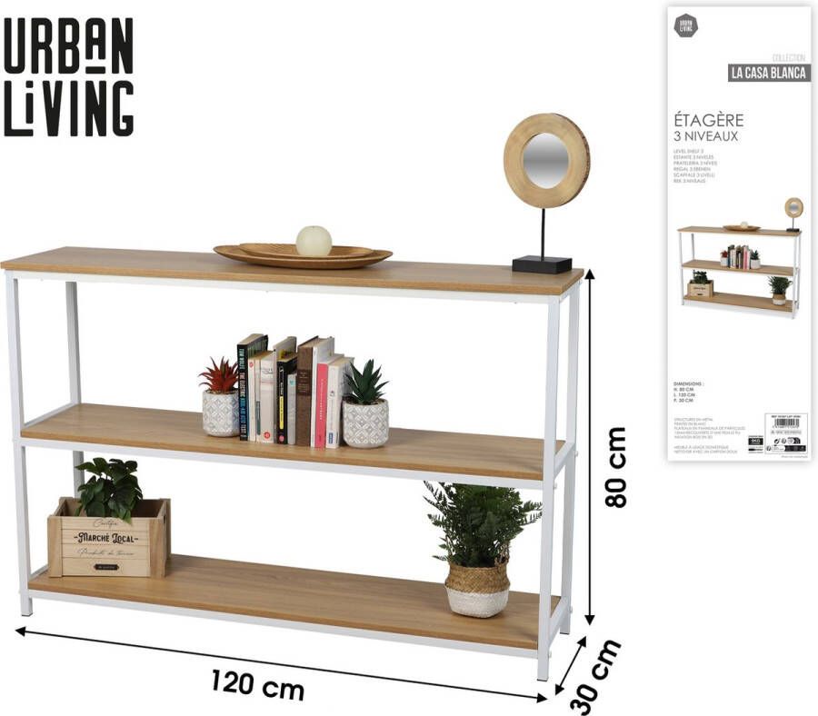 Urban Living BOEKENKAST 3 NIVEAUS 120X30XH80CM