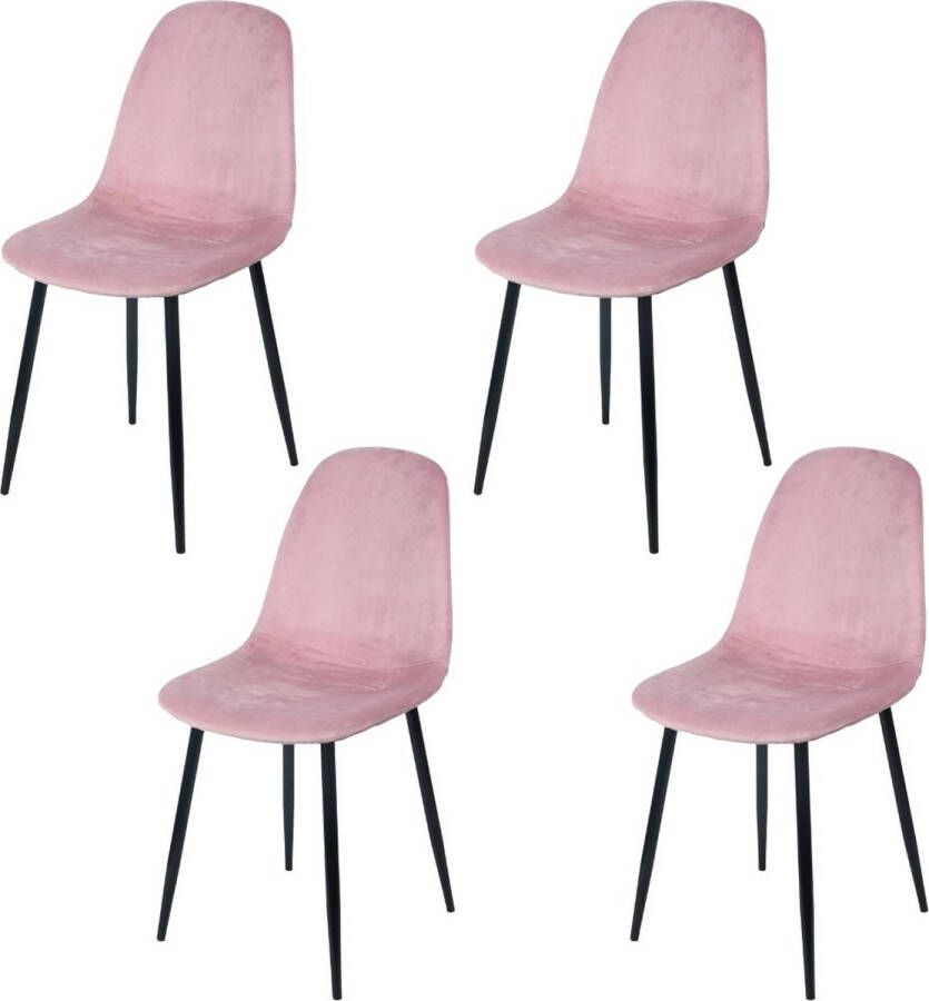 Urban Living CANDY ROZE FLUWELEN STOEL MET ZWART METALEN POOT x4