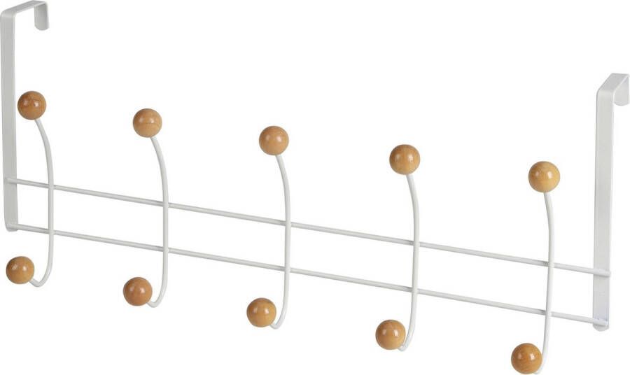 Urban Living Deur ophang kapstok met 10x ophanghaken knoppen wit beige B48 x H21 cm metaal bamboe