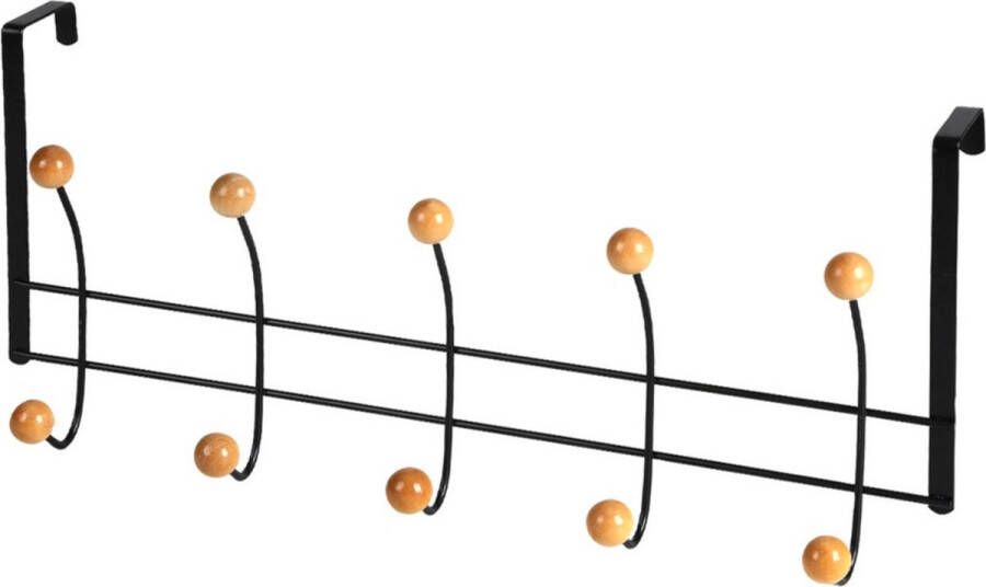 Urban Living Deur ophang kapstok met 10x ophanghaken knoppen zwart beige B48 x H21 cm metaal bamboe