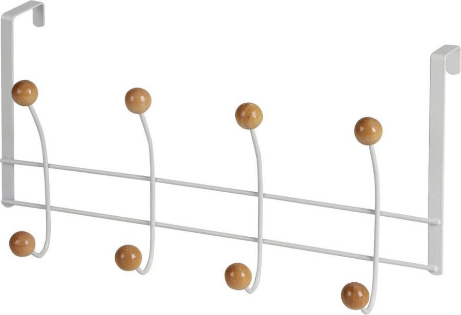 Urban Living Deur ophang kapstok met 8x ophanghaken knoppen wit beige B38 x H21 cm metaal bamboe