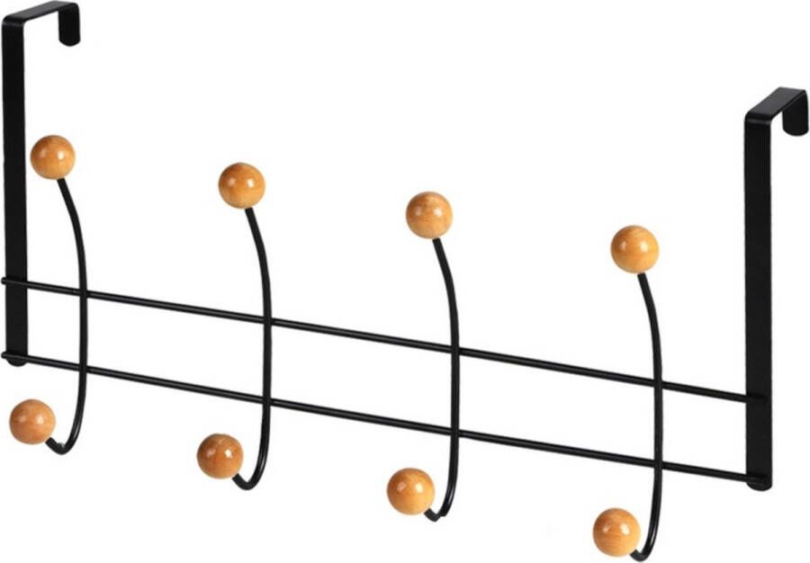 Urban Living Deur ophang kapstok met 8x ophanghaken knoppen zwart beige B38 x H21 cm metaal bamboe