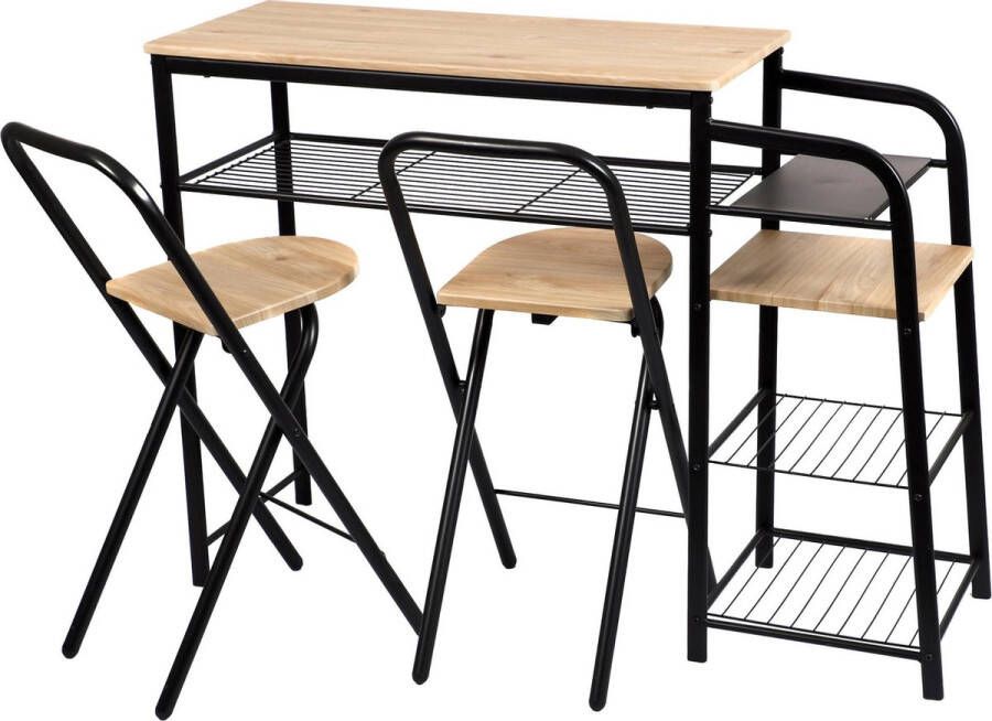 Urban Living Friends Bartafel met 2 inklapbare krukken en bergruimte Zwart