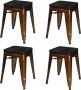 Urban Living TABOURET EN METAL DORE x 4 AVEC ASSISE EN BOIS 39X39XH46CM - Thumbnail 1