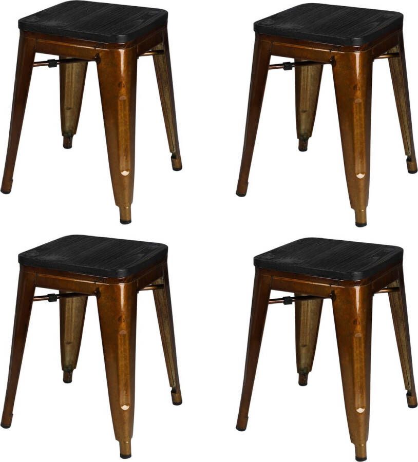 Urban Living TABOURET EN METAL DORE x 4 AVEC ASSISE EN BOIS 39X39XH46CM