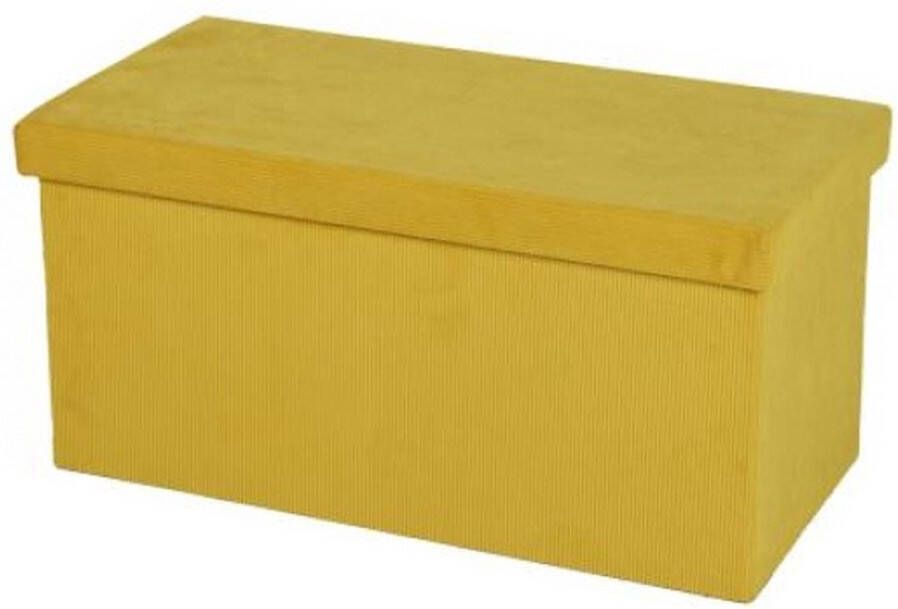 Urban Living Hocker bank poef XXL opbergbox geel polyester mdf 76 x 38 x 38 cm opvouwbaar