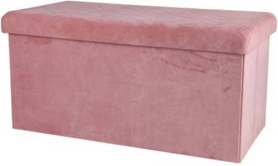 Urban Living Hocker bank poef XXL opbergbox roze polyester mdf 76 x 38 x 38 cm opvouwbaar