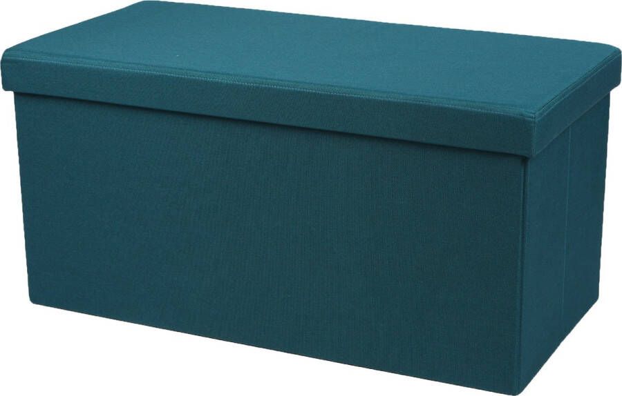 Urban Living Hocker bankje poef dubbel zits opbergbox zeeblauw polyester mdf 76 x 38 x 38 cm opvouwbaar - Foto 1