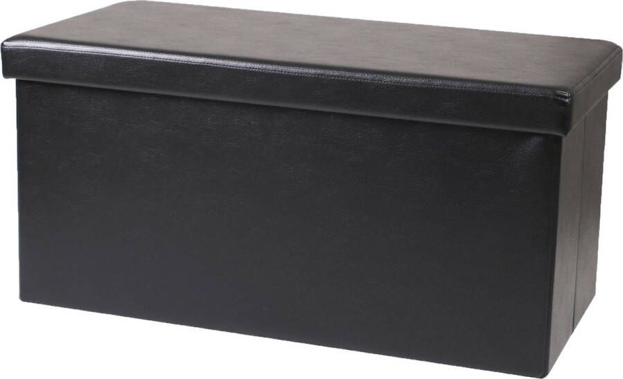 Urban Living Hocker bankje poef dubbel zits opbergbox zwart lederlook 76 x 38 x 38 cm opvouwbaar