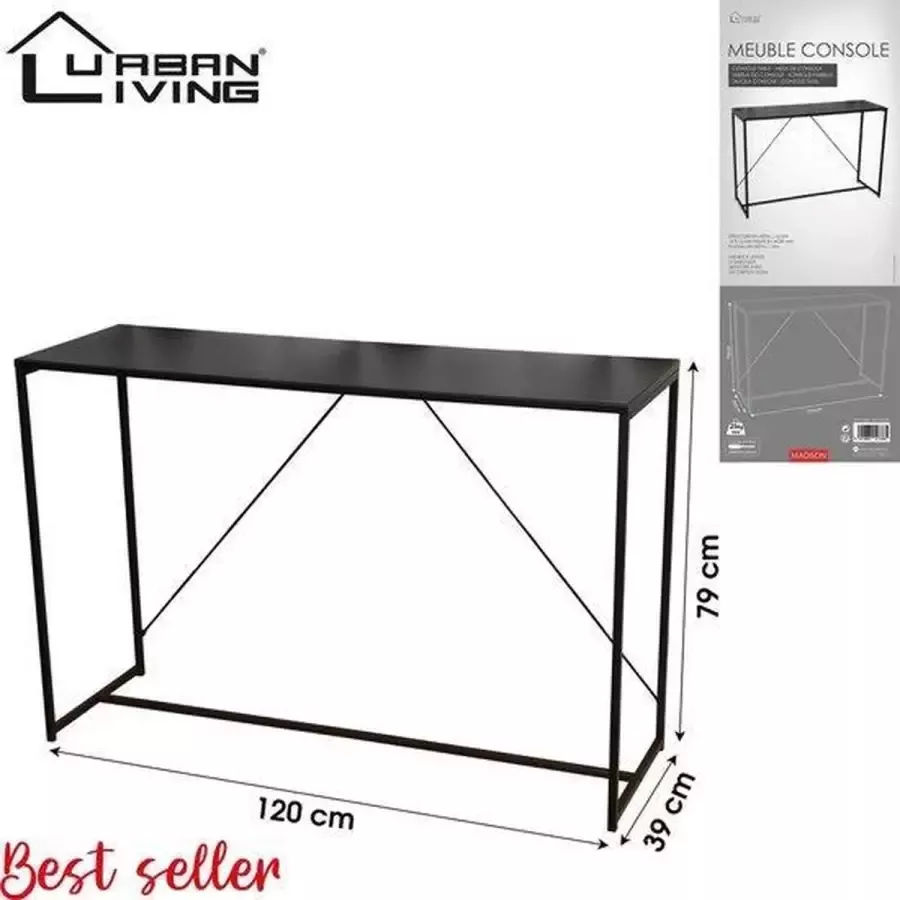 Urban Living Industriële Metalen Console Tafel Wandtafel Haltafel Zwart