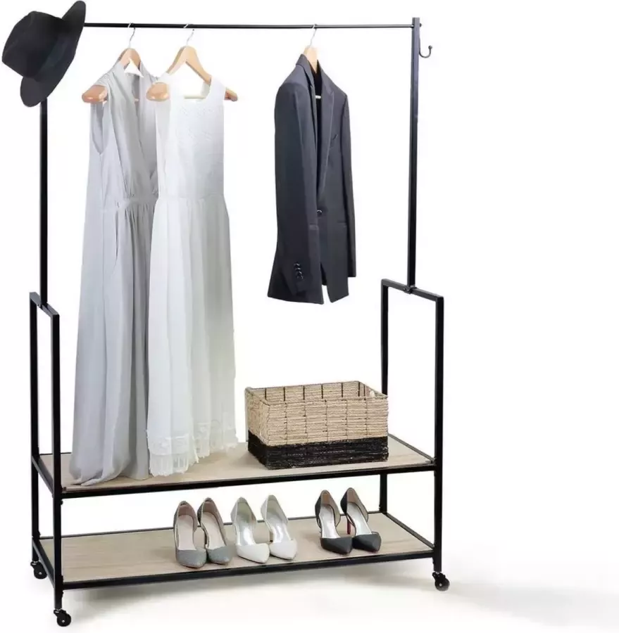 Urban Living Kledingrek Op Wielen 2 Legplanken 2 Haken Metaal MDF