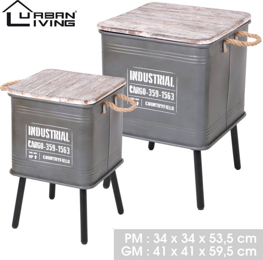 Urban Living Loft 2 Bijzettafels met Opslag Mogelijkheid Industrieel Vintage Retro Antraciet