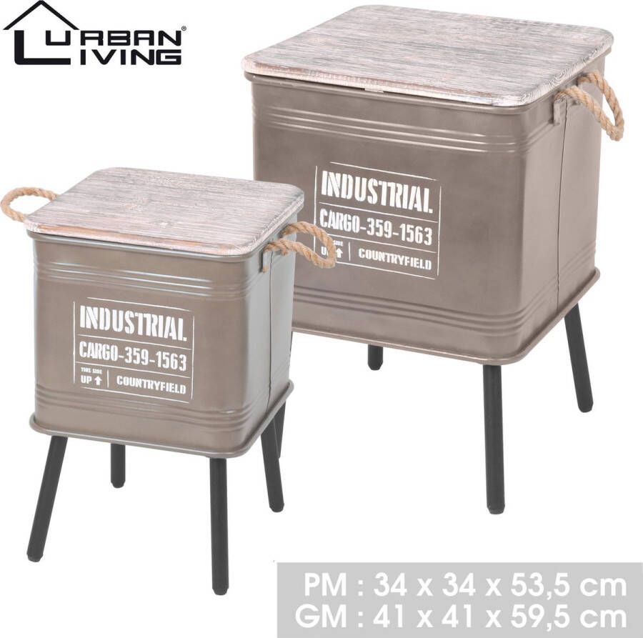 Urban Living Loft 2 Bijzettafels met Opslag Mogelijkheid Industrieel Vintage Retro Taupe