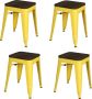 Urban Living TABOURET EN METAL JAUNE MATE AVEC ASSISE EN BOIS 39X39XH46CM - Thumbnail 1