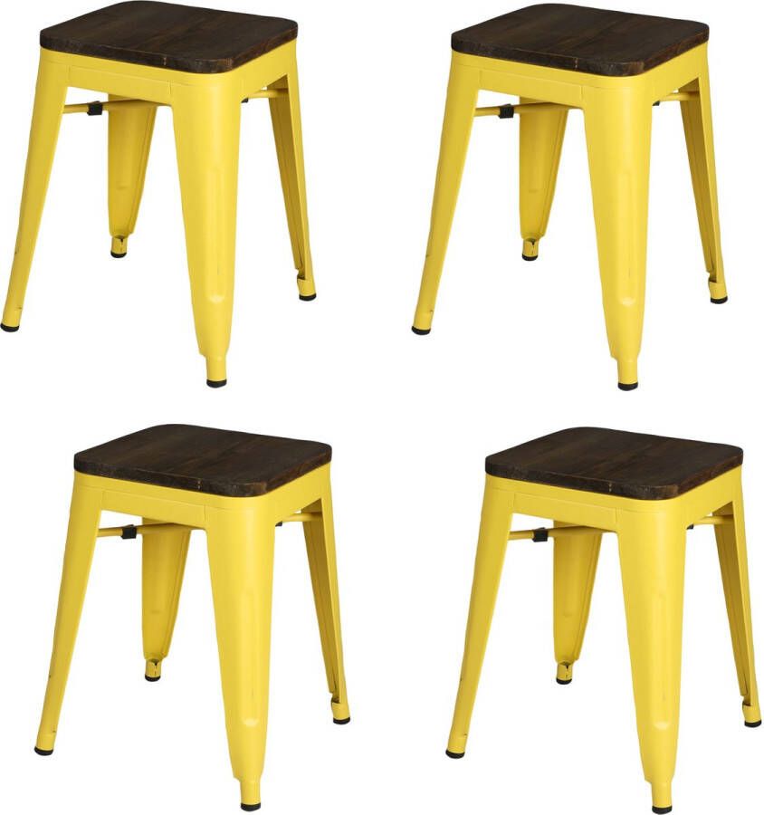 Urban Living TABOURET EN METAL JAUNE MATE AVEC ASSISE EN BOIS 39X39XH46CM