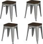 Urban Living TABOURET EN METAL GRIS MATE AVEC ASSISE EN BOIS 39X39XH46CM - Thumbnail 1