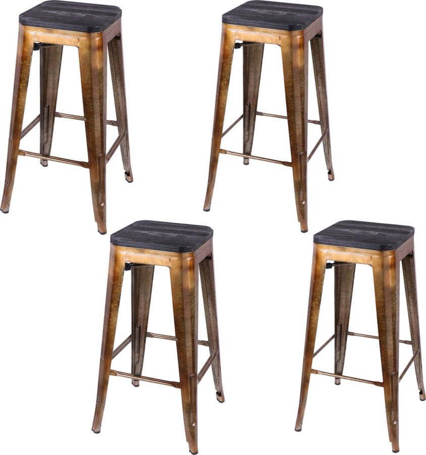 Urban Living TABOURET DE BAR EN METAL x 4 DORE ASSISE EN BOIS NOIR 42 5X42 5X77CM