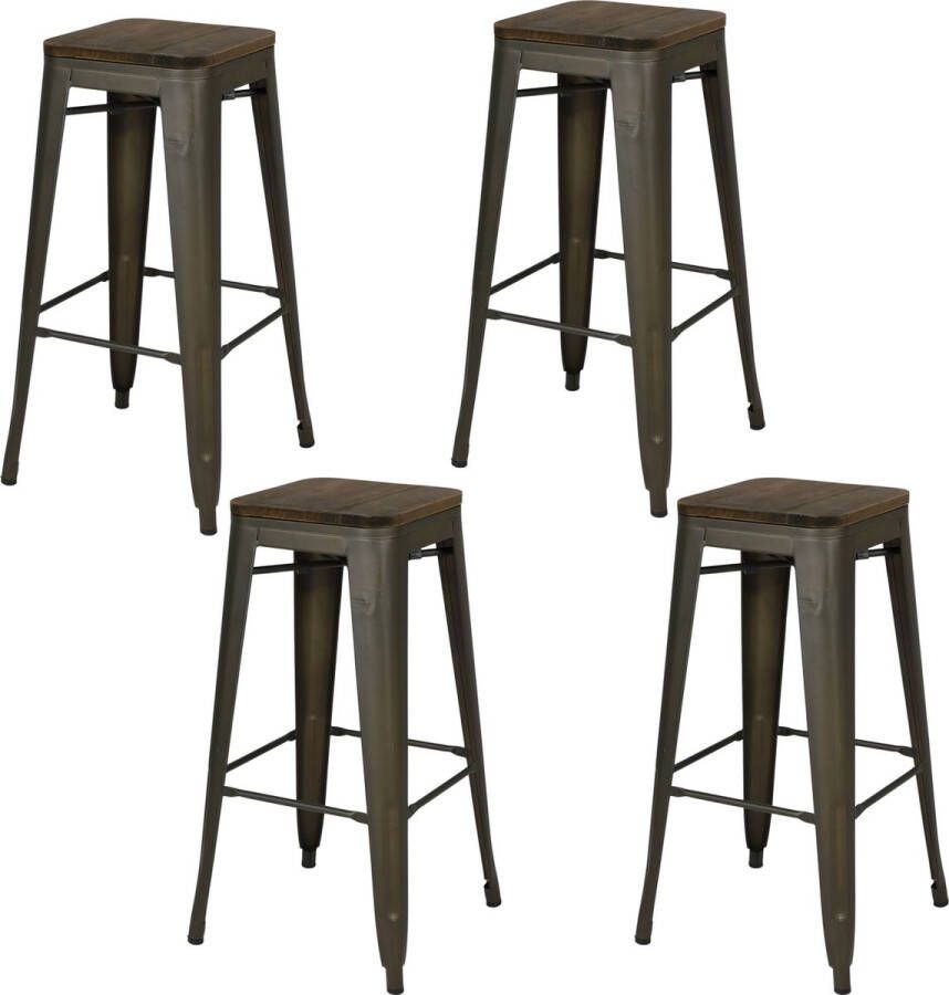 Urban Living TABOURET DE BAR EN METAL x 4 GRIS INDUS ASSISE EN BOIS 42 5X42 5X77CM