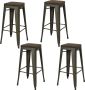 Urban Living TABOURET DE BAR EN METAL x 4 GRIS INDUS ASSISE EN BOIS 42 5X42 5X77CM - Thumbnail 1