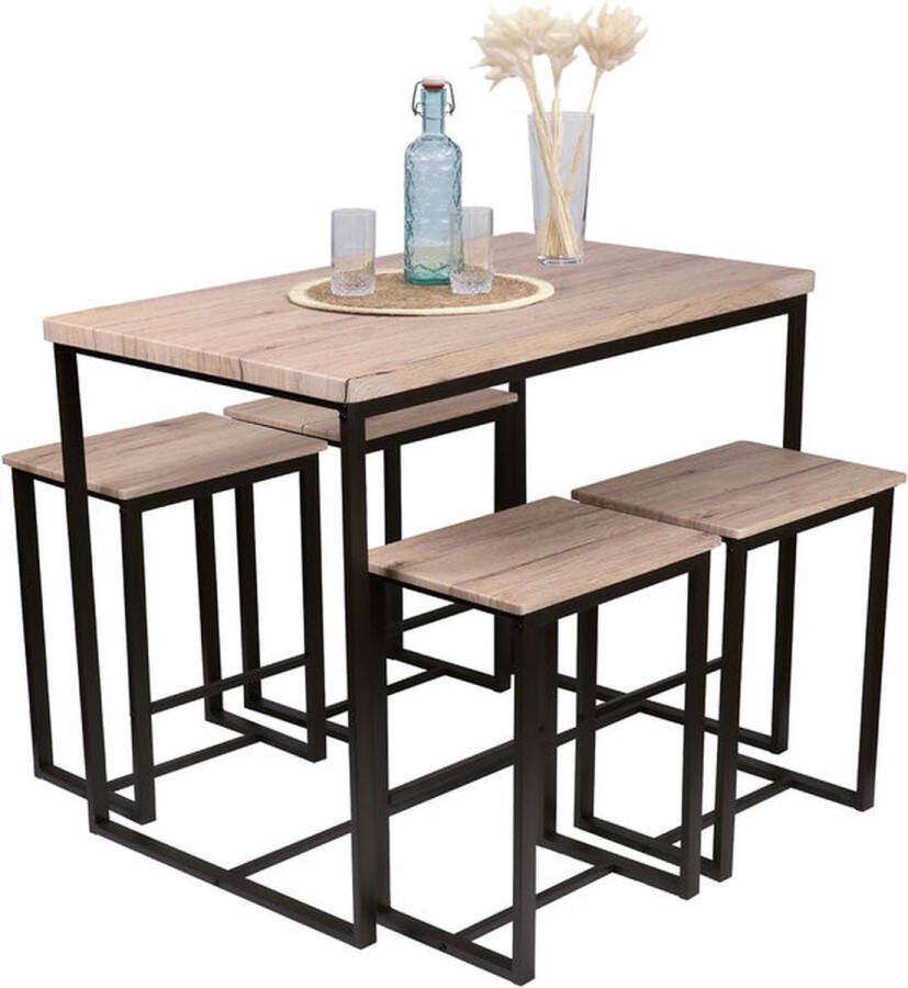 Urban Living Hoge Bartafel 4 barstoelen krukken Industrieel