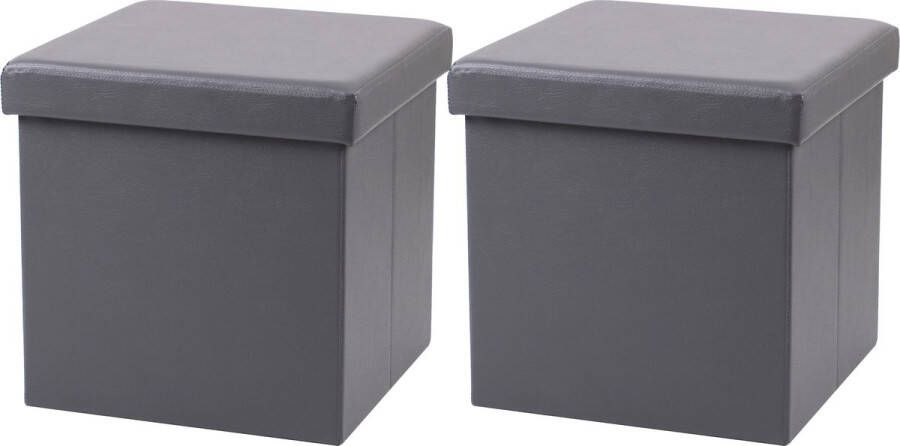 Urban Living Poef Leather BOX 2x hocker opbergbox grijs PU mdf 38 x 38 cm opvouwbaar Poefs - Foto 1