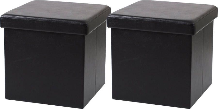 Urban Living Poef Leather BOX 2x hocker opbergbox zwart PU mdf 38 x 38 cm opvouwbaar Poefs - Foto 1