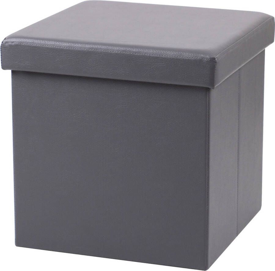 Urban Living Poef Leather BOX hocker opbergbox grijs PU mdf 38 x 38 cm opvouwbaar Poefs - Foto 1