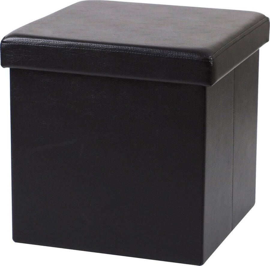Urban Living Poef Leather BOX hocker opbergbox zwart PU mdf 38 x 38 cm opvouwbaar Poefs - Foto 1