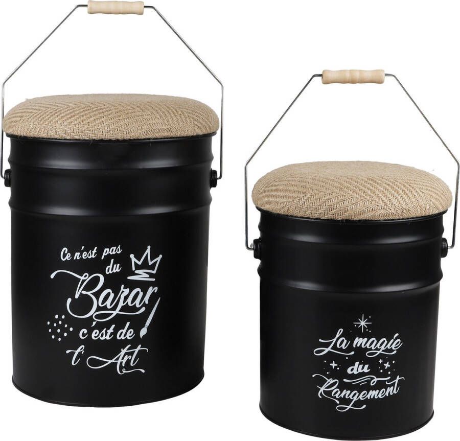 Urban Living POEF MET JUTE ZITTING EN HOUTEN HANDVAT X2ST H31CM EN H40CM